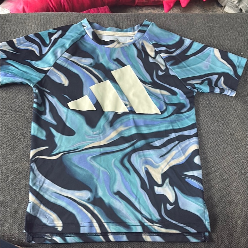 Adidas Blue and Black Abstract Short Sleeve Tee